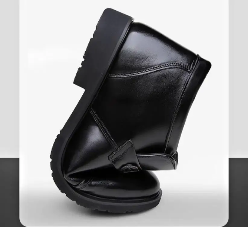 Зимние Деловые женские теплые мужские кожаные ботинки с высоким берцем и бархатной подкладкой, толстые ботинки от AliExpress WW