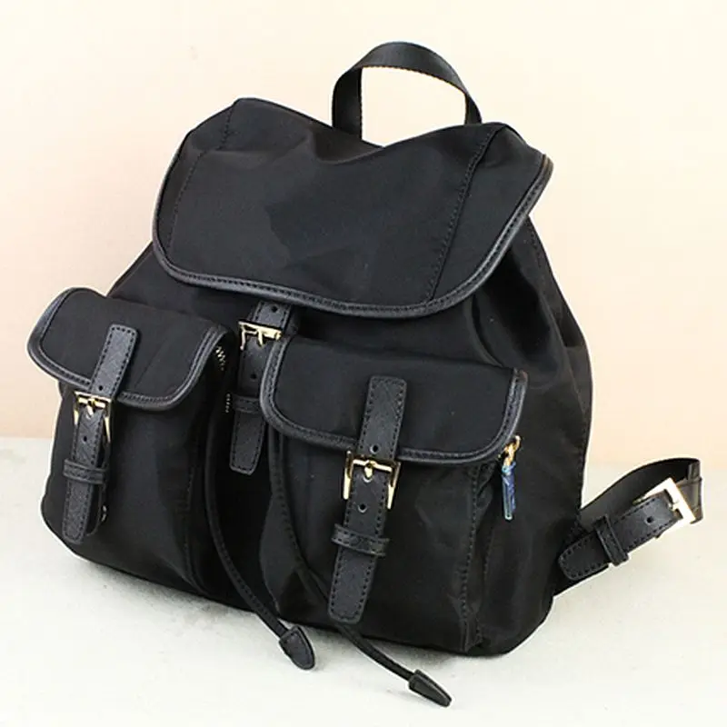 

Waterproof Oxford black solid color cloth nylon backpack female 2021 new fashion all-match drawstring small backpack