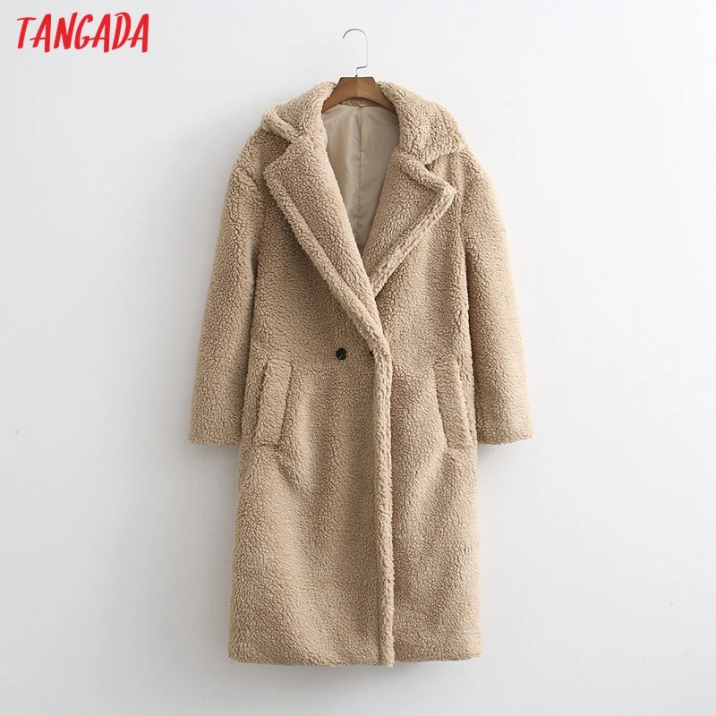 

Женское длинное пальто из искусственного меха, с длинным рукавом и карманами