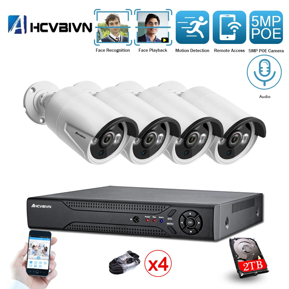 

AHCVBIVN H.265 4CH 5MP POE Security Camera System Kit Record IP Camera IR Outdoor Waterproof CCTV Video Surveillance NVR Set