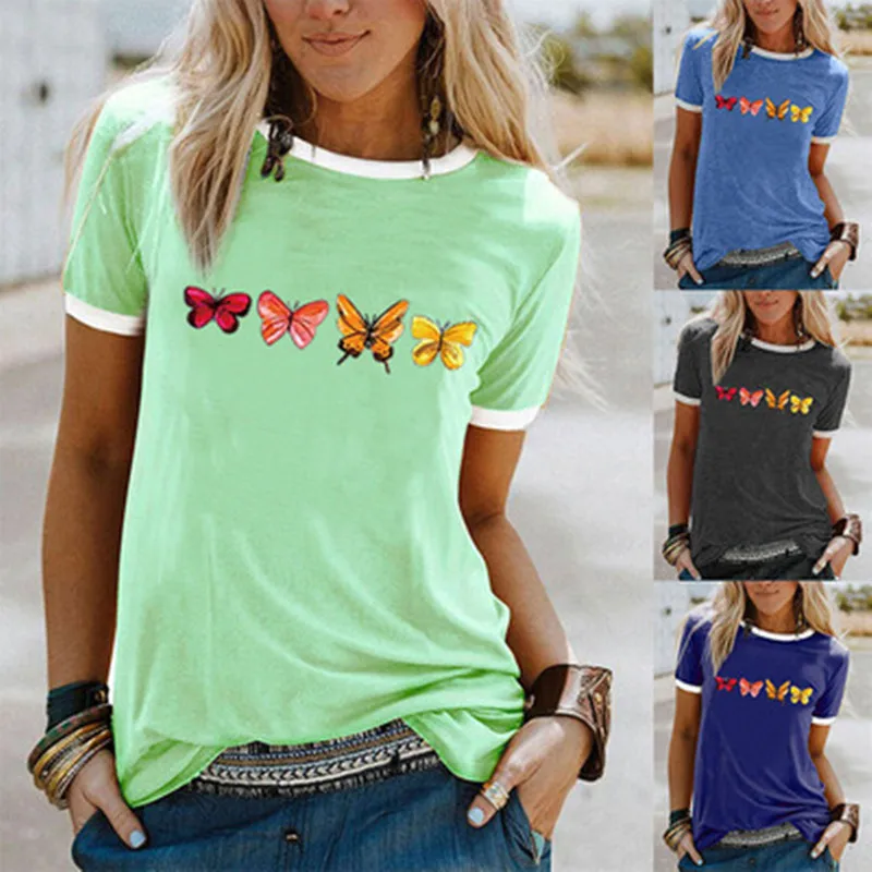 

Cartoon Butterfly Print T-Shirt Women Short Sleeve O-Neck Loose Tops Modal T-shirt Sunmer Casual Lady Basic T-Shirt Harajuku New