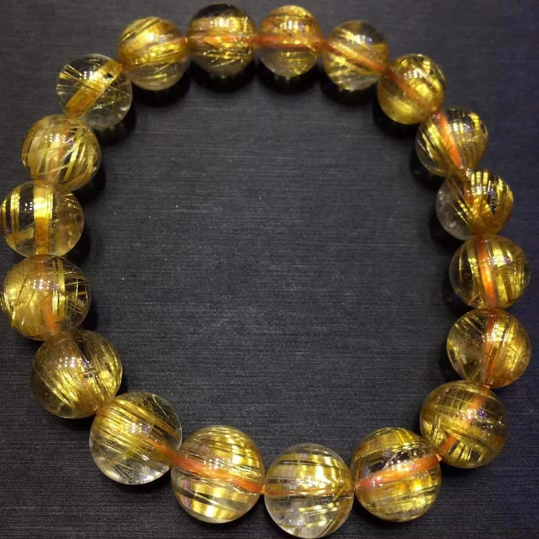 

Genuine Natural Gold Rutilated Titanium Quartz Woman Bracelet 10mm Wealthy Stone Clear Round Beads Jewelry From Brazil AAAAAAA