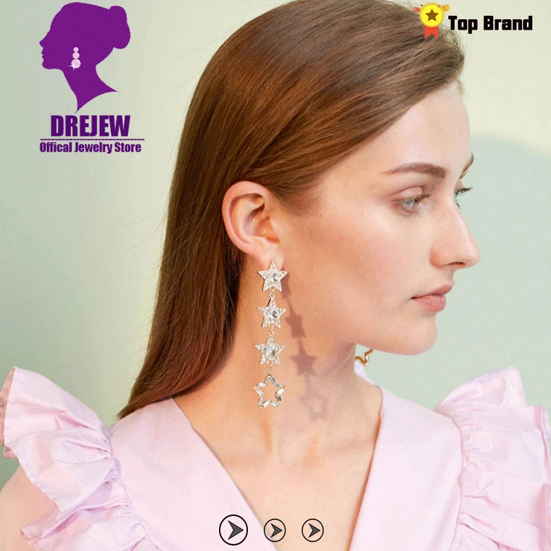 Серьги подвески DREJEW длинные золотые серьги с кисточками и большими звездочками