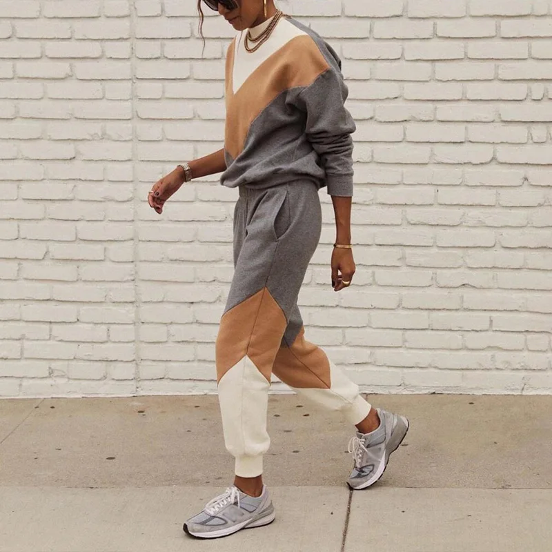 Женский Повседневный флисовый комплект из двух предметов в полоску 2021 лоскутный