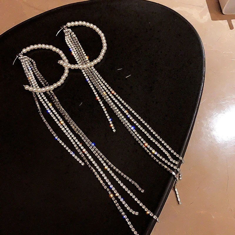 

Korean Hot 14k Gold Jewelry Real Gold Pearl Tassel Earrings for Women Top High Quality AAA Shiny Zirconia S925 Silver Needle