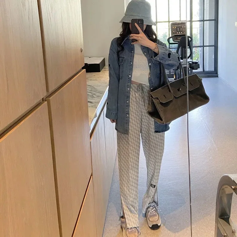

Casual wide leg pants women's 2021 summer new slim versatile straight tube side split pants