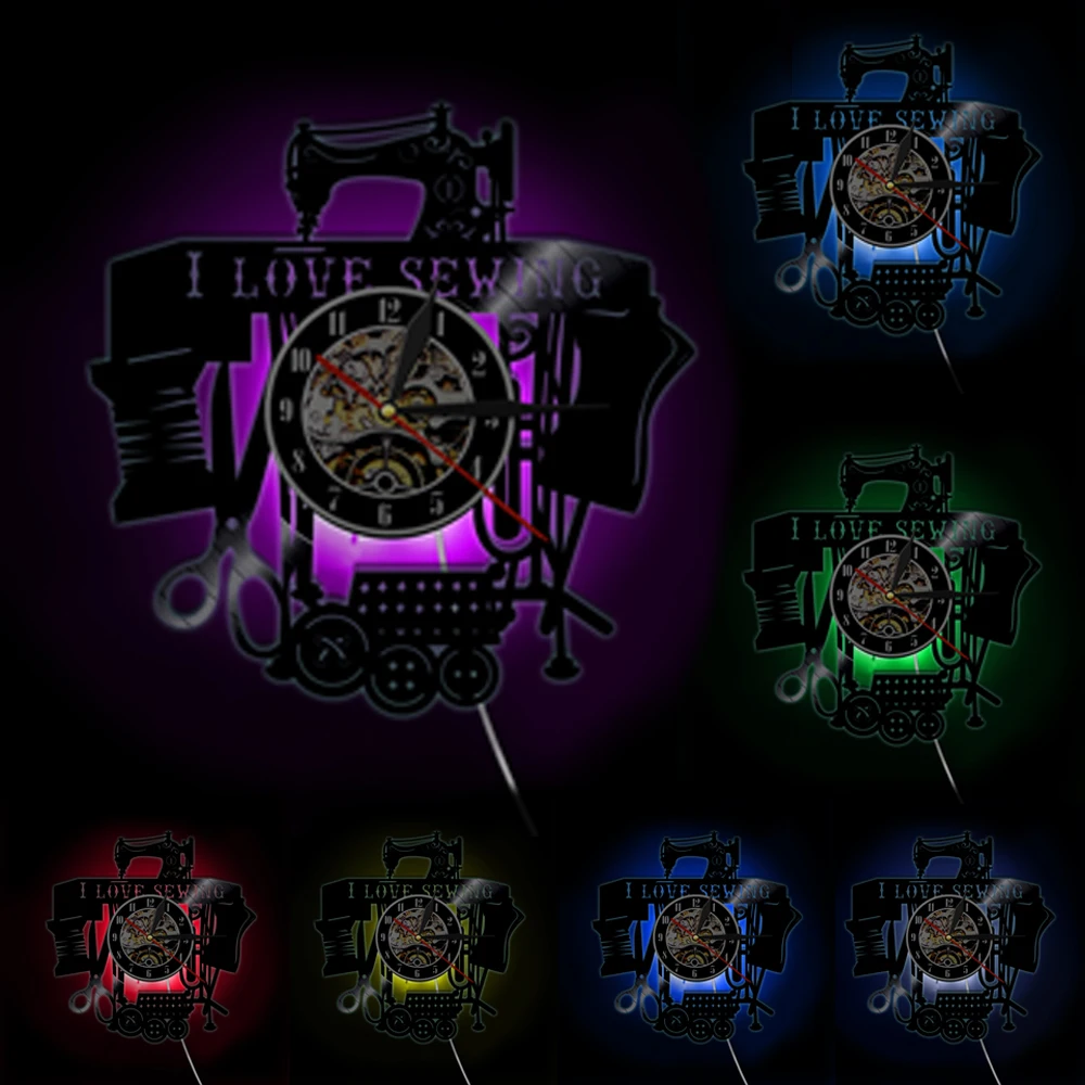 Винтажные настенные часы I Love Швейные ручной работы с виниловой пластиной серия