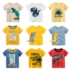 Летняя детская футболка для мальчиков, хлопковая футболка с короткими рукавами для маленьких девочек, топы с круглым вырезом, одежда для мальчиков с принтом динозавра, новинка 2021