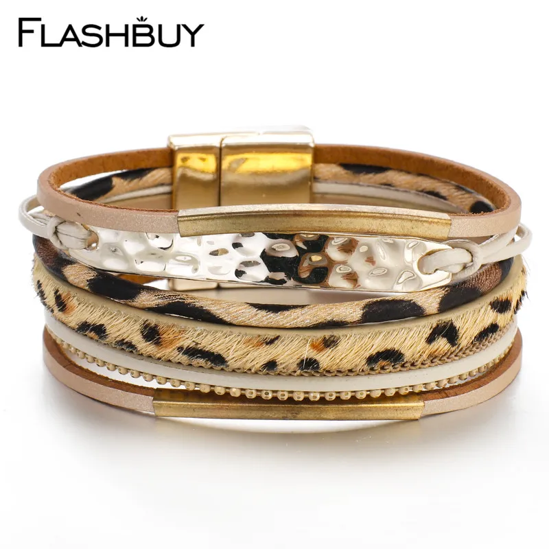 Flashbuy, модные, леопардовые, металлические, очаровательные, разноцветные, кожаные браслеты для женщин, простые, трендовые, вечерние, женские браслеты