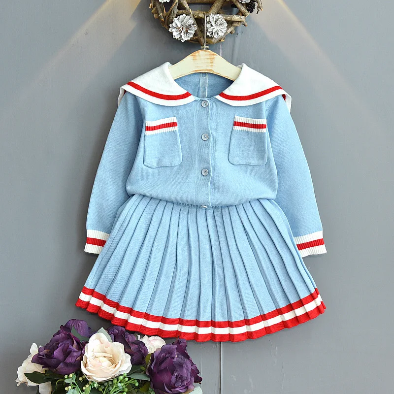 

Baby Girls Sweater Knitted 2 Pieces Sets Cardigan + Skirts New Fashion Girl Kids Party Princess Children 2 pieces Clothing Sets