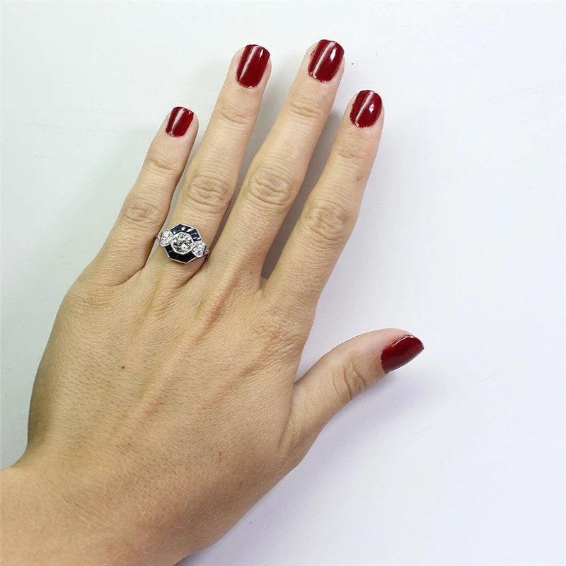 Винтажные белые кольца с камнями для женщин свадебное кольцо подарок темно синее