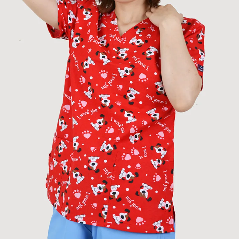 SCRUB TOP 13 Женский костюм медика с цветочным принтом, топы из хлопка, больничная медицинская униформа, v-образный вырез, летний топ для кормления, рабочая одежда - Цвет: SCRUB TOP 13