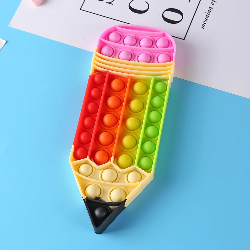 

New Silicone Rainbow Pencil Push Bubble Austism Needs Antistress Puzzle Relaxing Sensory Squeezing Kid Education Develop Toys