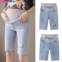 maternity large size denim shorts casual elastic waist lace capris fashion rhinstone patchwork pants pregnancy belly jeans short