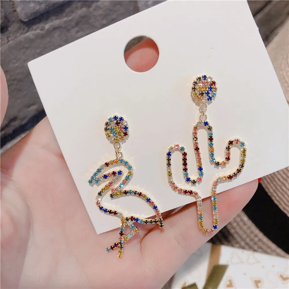 Корейские стильные Серебристые серьги-капли с надписями в виде птицы кактуса