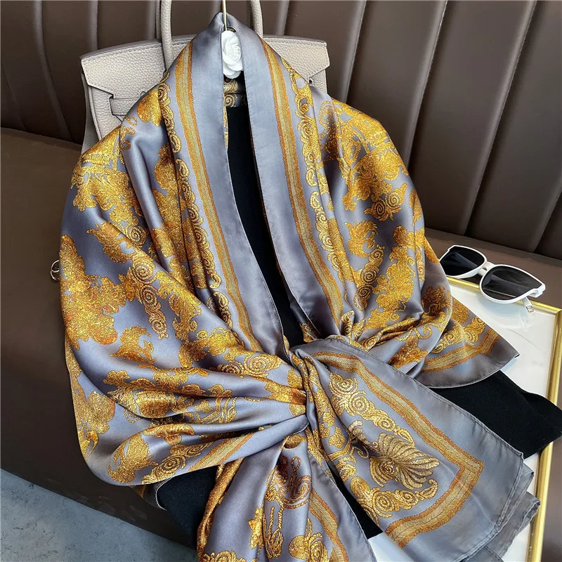 

Luxury Beach Stole Headband Shawls And Wraps Print Silk Scarf Women Headscarf Lady Neckerchief Female Echarpe Pashmina Bandana