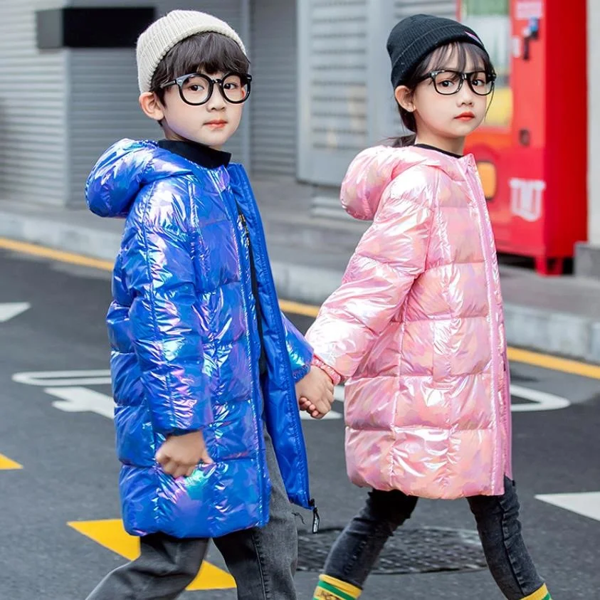 

2020 Winter New Children Glossy Down Coats Thicker Warm Hooded Outerwear For boys White Duck Down Jackets For Girls Y3397