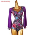 Костюмы для латинских танцев, леопардовые Ползунки с принтом, v-образный вырез, профессиональная одежда для взрослых и женщин, детская одежда с длинным рукавом