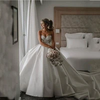 elegant appliques wedding dress strapless satin simple ball gown for woman custom made sweep train bridal dresses robe de mari%c3%a9e