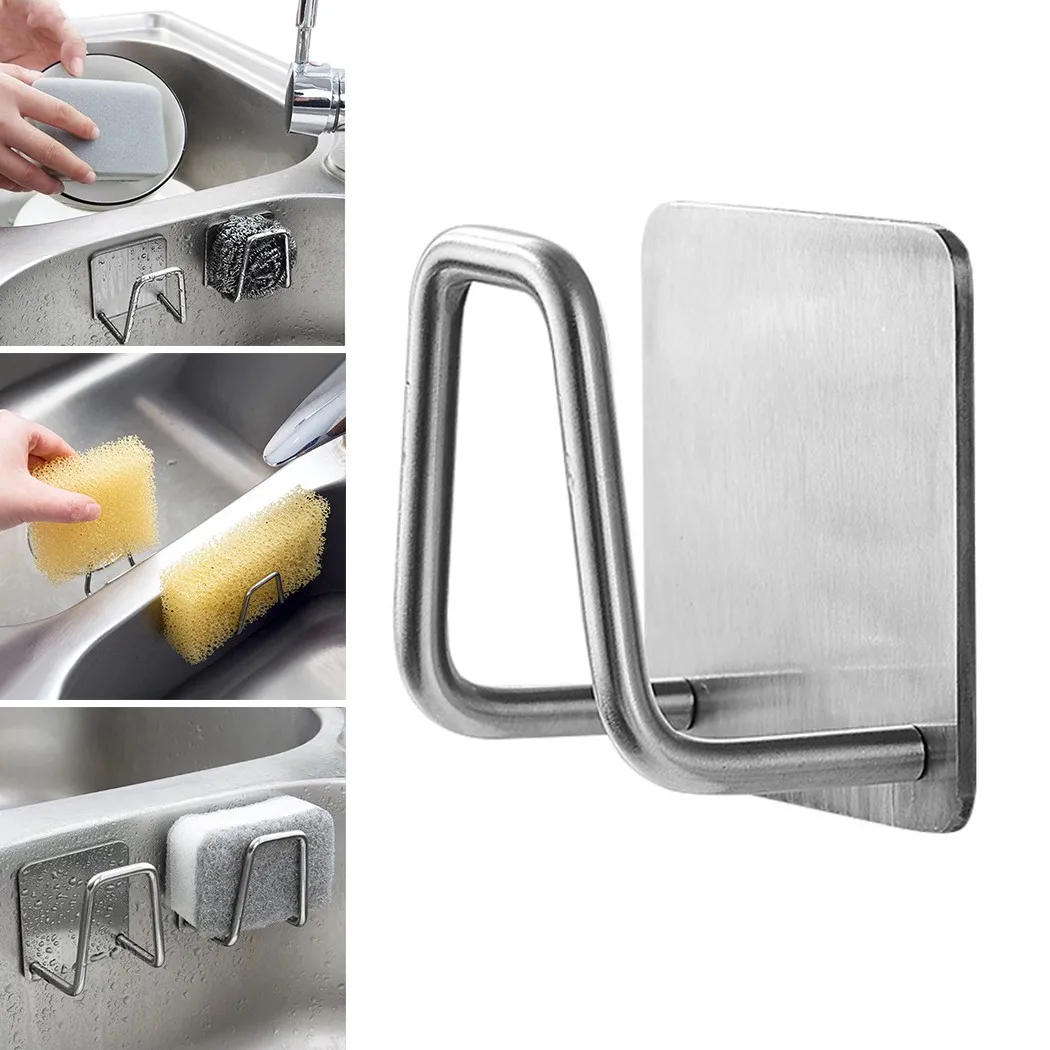 

1Pc Kitchen Stainless Steel Sink Sponge Holder Household Non-Perforated Wire Ball Rack Kitchen Hooks Storage Organizer Gadgets