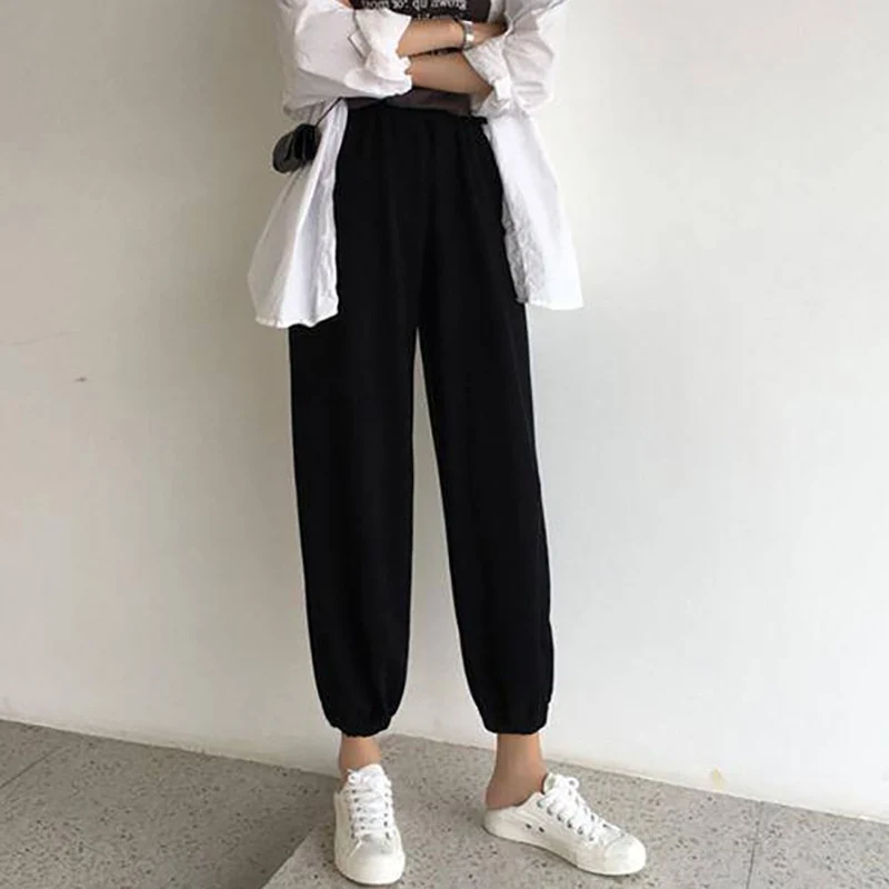 

Newest Pants & Capris Large Size Female Solid Color Beam Feet Lantern Nine Points Sports Casual Pants For Women Summer