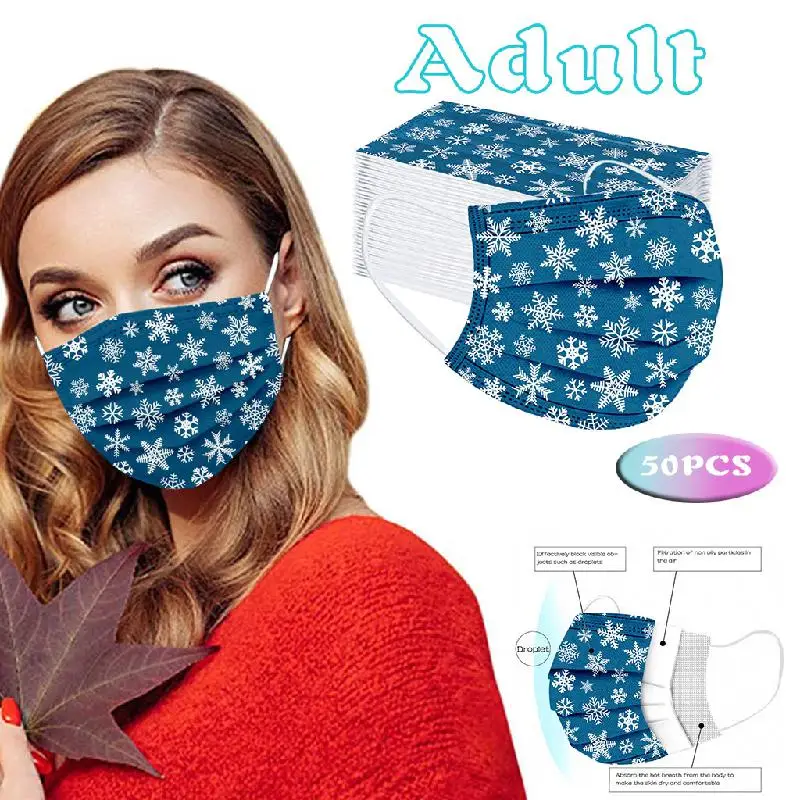 

50pcs Disposable Mask 3 Layer Non-woven Fabric With Meltblown Cloth Dustproof Breathable Hanging Ear Printing Adult Mask