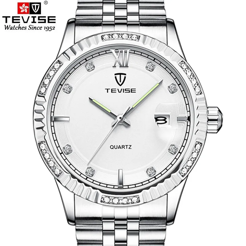 Мужские часы TEVISE новинка 2021 серебристо-голубые мужские кварцевые роскошные