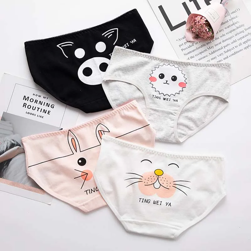 

7PCS/Set Women's Sexy Underwear Cute Cotton Panties Briefs For Girl Ladies lingerie Cartoon Girls Pink Pantys Underpants Thongs