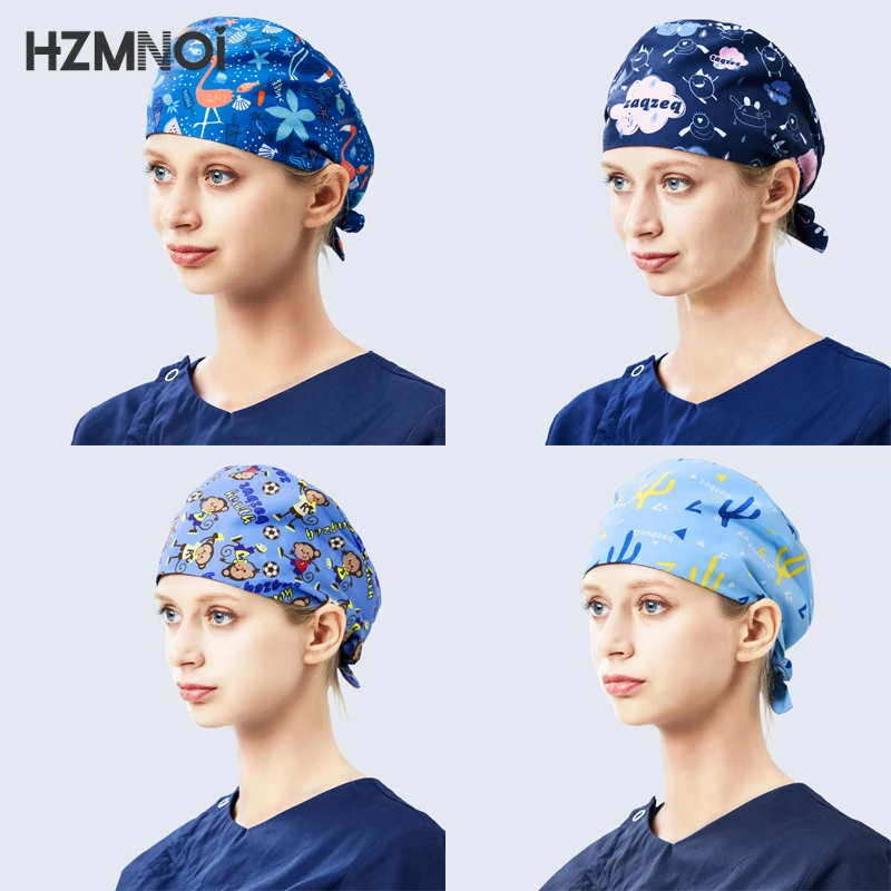 

2021 New Lady Nurse Cap Doctor Surgical Cap Pet Hospital Surgeon Cap Dentist Cap Sweat-absorbent Dust-proof Cotton Scrub Cap