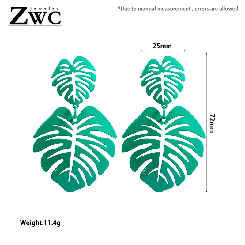 ZWC Новые Модные женские Полые зеленые белые желтые листья дерева серьги с длинной подвеской для женщин металлические висячие серьги ювелирные изделия оптом