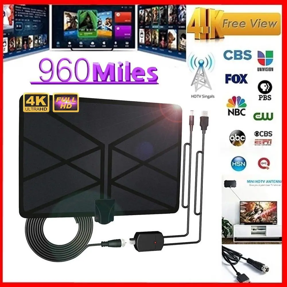 960 милей Антенна Внутренняя усиленная цифровая HD ТВ антенна 4K DVB T для местных