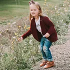 Шерстяное пальто для девочек, бордовое, серое, черное, однотонное, осенняя, вязаная верхняя одежда с длинным рукавом, кардиганы