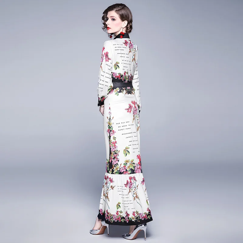 

2019 autumn new fashion runway maxi dresses women dress long sleeve floral printing vintage dress elegant party dress vestidos