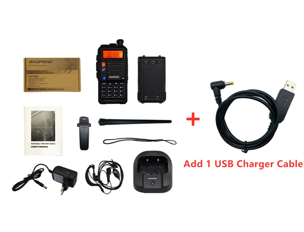 Bla with usb charger Комплект из двух-передающая радиоустановка Baofeng UV 5R Pro 8 Вт Мощность радио Comunicador двухдиапазонный УКВ иди и болтай Walkie Talkie “иди и UV-5R обновления CB Любительское радио - Цвет: Bla with usb charger