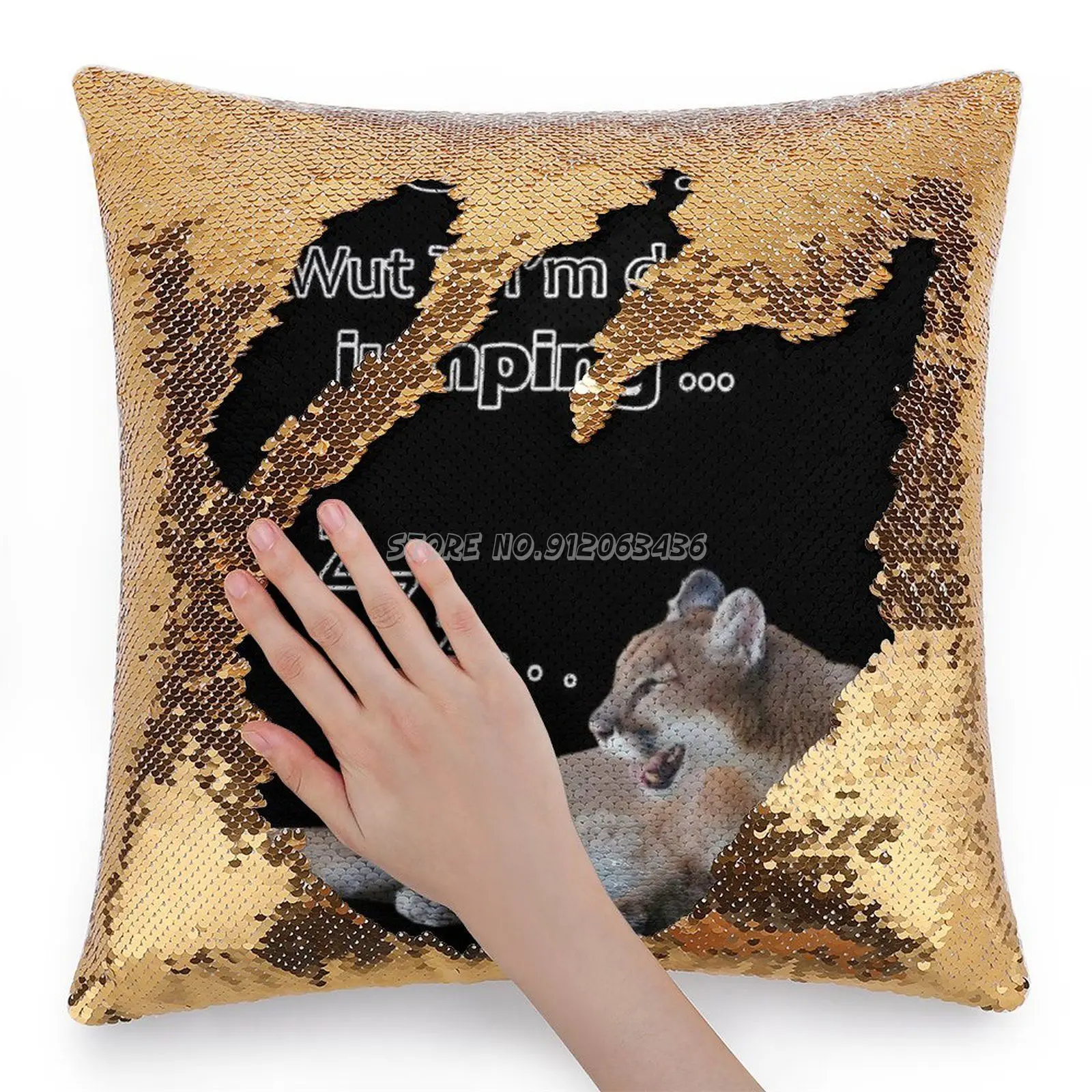 Наволочка с пайетками украшение для дома и кафе меняющая цвет изображением кота