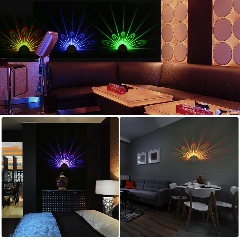 

Creative Colorful Peacock LED Projection Lamp Remote Control Color Change Night Light Home Bedroom Decoration Timing Wall Lamp