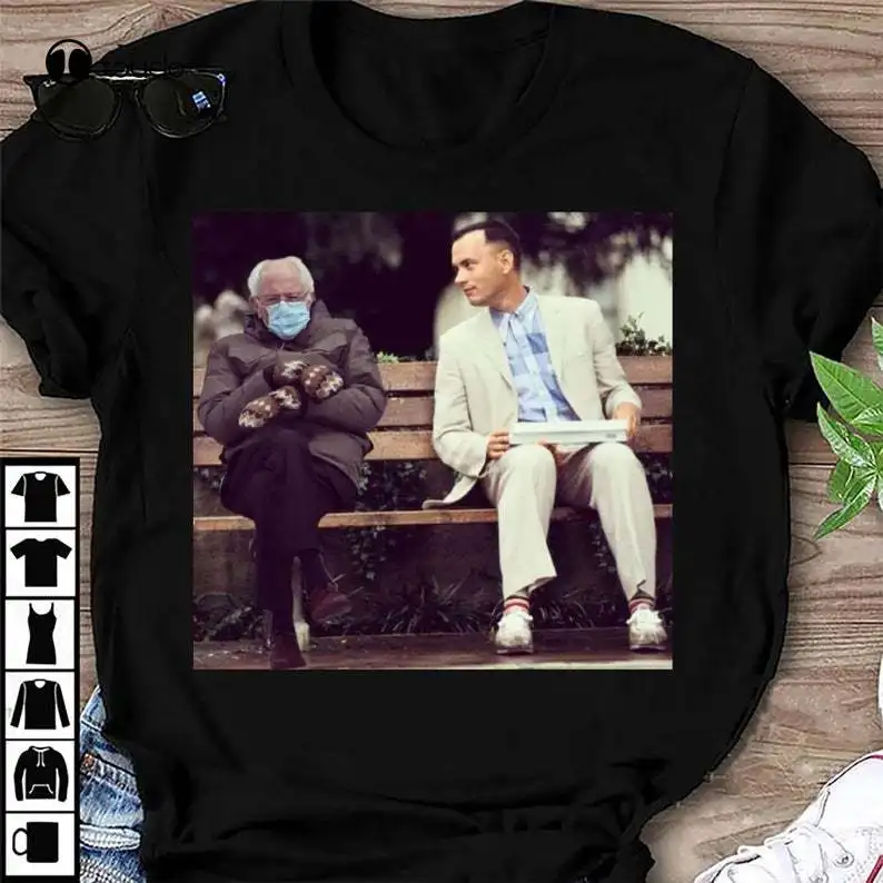 

Forrest Gump Bernie Sanders как будто коробка рукавиц мем рубашка
