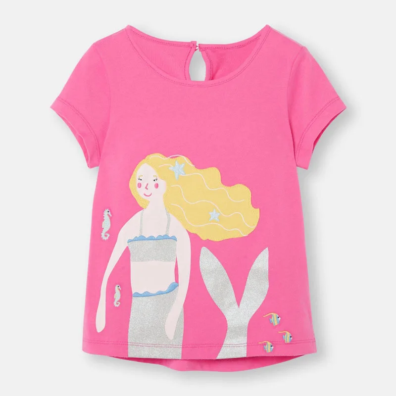 

Футболки с коротким рукавом из 100% хлопка для малышей, летняя детская одежда с забавным мультяшным рисунком русалки, свободные Детские футбо...