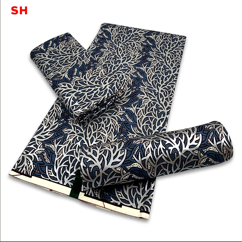 

2021 African Grand Glam Glitter Supe-V Golden Wax Fabrics Soft Ankara Tissu Sewing For Wedding Dress satin 100% Cotton Y804-105