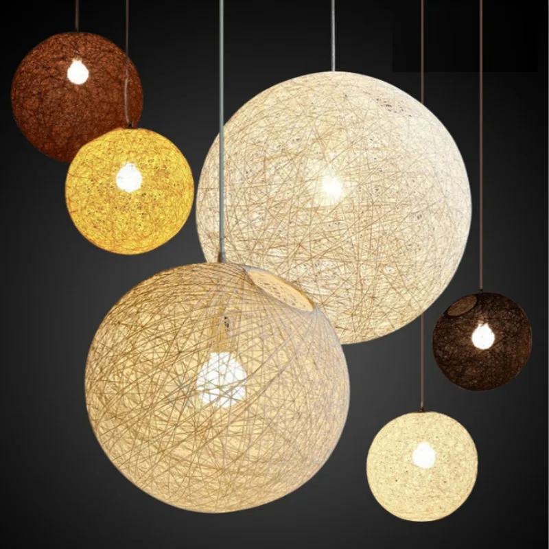 Подвесные лампы в форме гнезда с пеньковым шариком декоративные светильники для