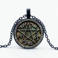 vintage mysterious pentagram magic convex round glass pendant necklace men and women accessories gift