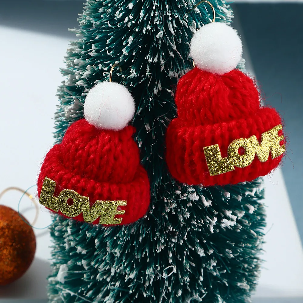 

Christmas Hat Earrings Dangle Cute Wool Winter Warm Pendant Unusual Funny Jewelry Wholesale Christmas Gifts For Girls
