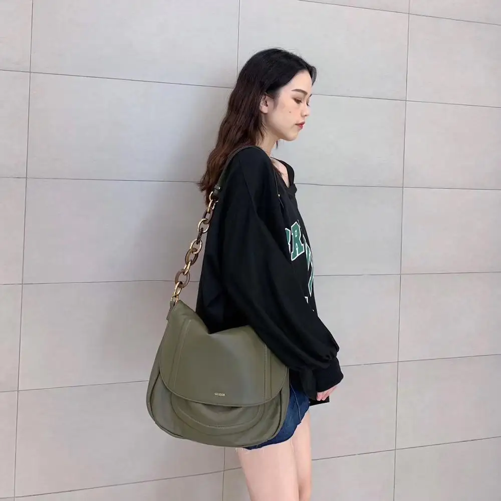 Kafunila real leather shoulder bag female genuine leather luxury handbags women bags designer high quality crossbody saddle bag