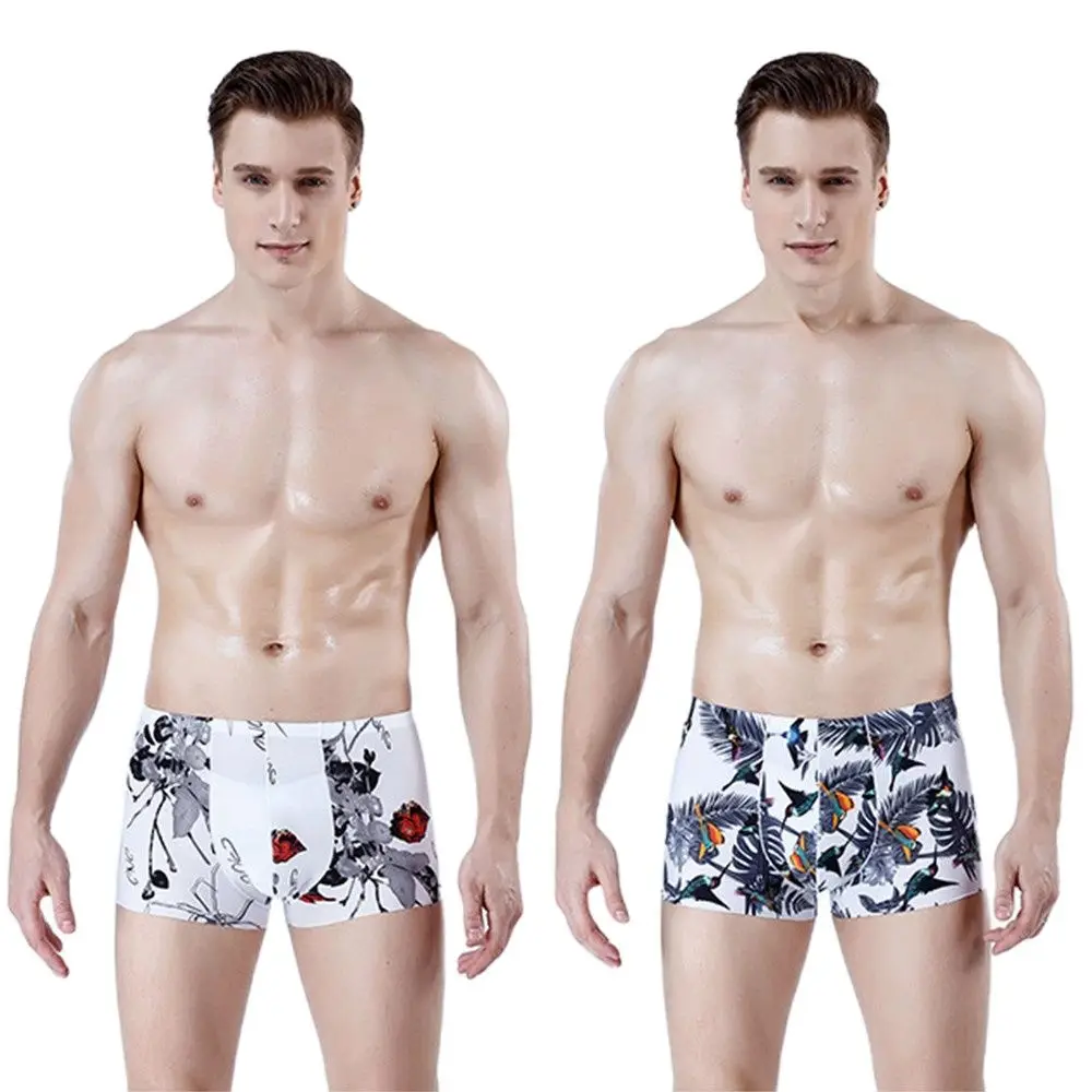 Men Sexy Boxer Shorts Ice Silk Underwear Breathable Ultra-Thin Smooth Boy Underpant Male Undies Homme Panties XL 2XL3XL 4XL 5XL