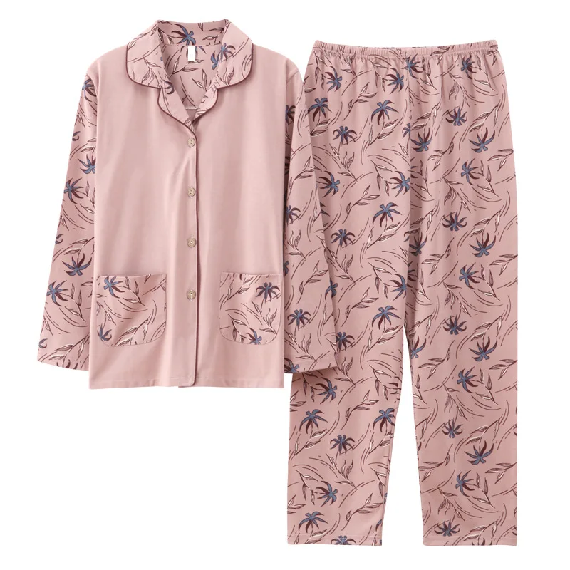 

Spring Autumn Middle-Aged And Elderly Ladies Cotton Pajamas Loose Plus Size Long-Sleeved Home Service Suits Elderly Sleepwear