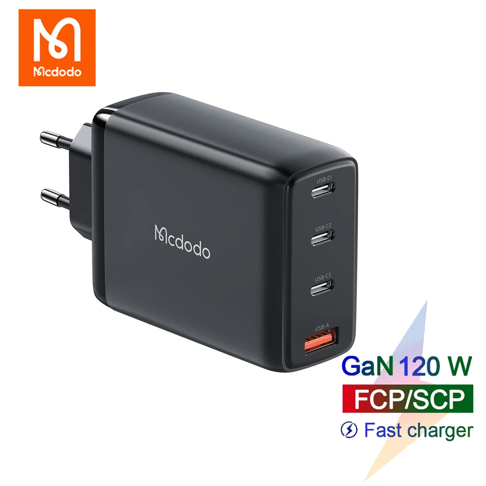 Mcdodo 120W GaN Fast Charger PD Type C USB 4 Ports Portable EU Quick Charge Plug For iPhone Huawei Xiaomi Air Macbook Pro Laptop