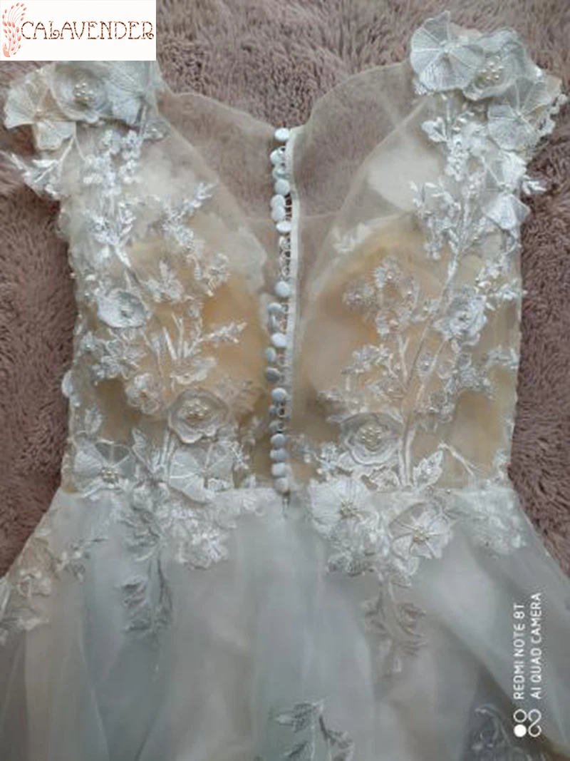 

White Floral Wedding Dresses Illusion Neckline A-Line Lace Appliques vestido de novia Pearls Beading Cheap Wedding Gowns