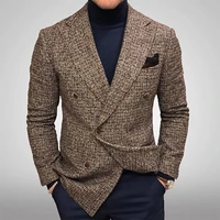 kalenmos 2021 spring fall winter clothing plaid business casual blazer men fashion slim fit formal single breasted suit jacket