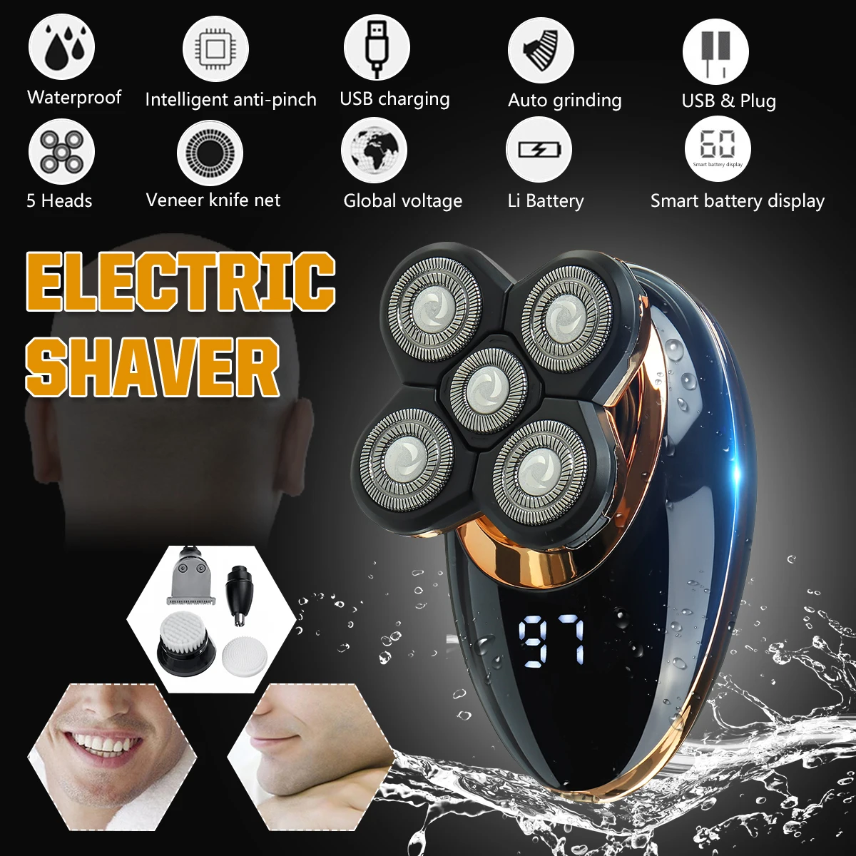 

SPZ 5 In 1 4D Electric Shaver USB Rechargeable IPX5 Ergonomic Design For Men Women Bald Head Polish Hair Clipper Trimmer