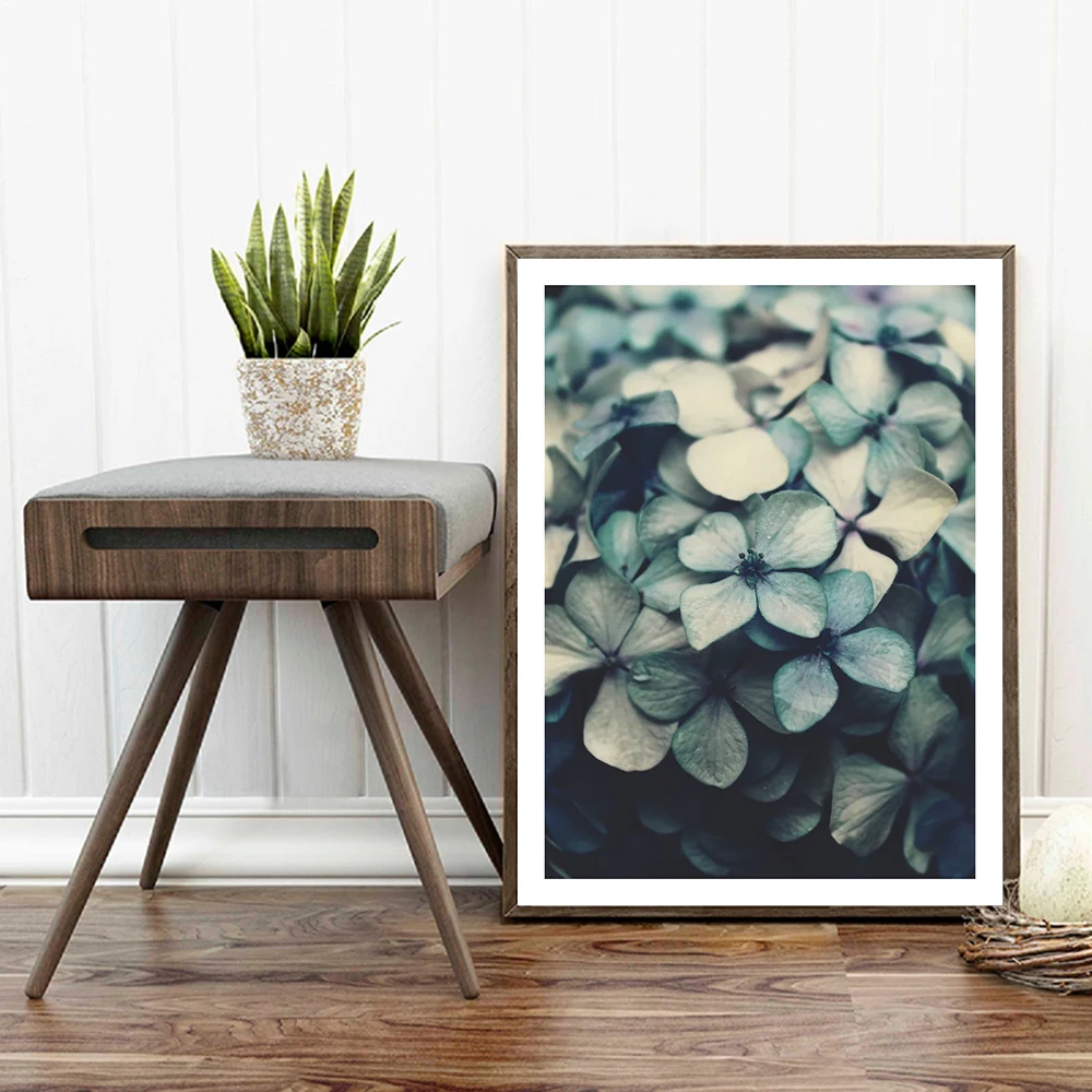 Голубые цветы Современная Картина на холсте настенный художественный плакат с